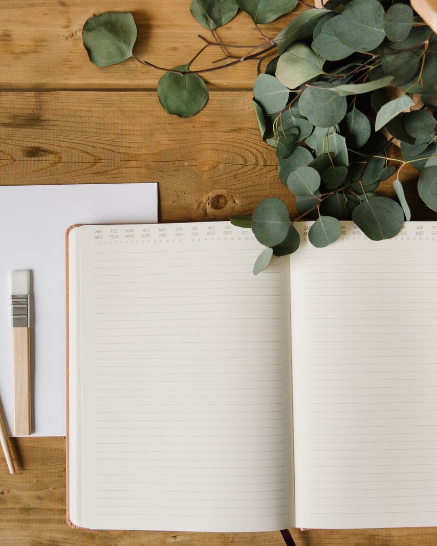A wedding plan laid out on a table: printed stationery, a seating list, a pen and a sprig of hydrangea.